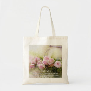 Psalm 147:11, Bible Verse, Basket i Rosa ros, Tygkasse