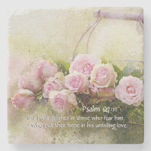 Psalm 147:11, inspirerande bibeln, Rosa ros Underlägg Sten