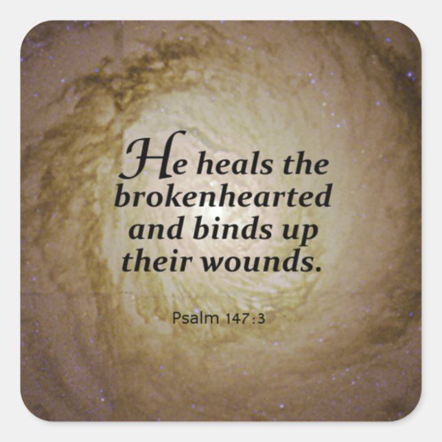 Psalm 147:3 fyrkantigt klistermärke (Framsida)