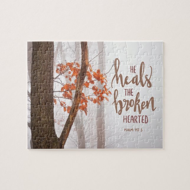 Psalm 147:3 Han läcker den brutna hörda Pussel (Horisontell)