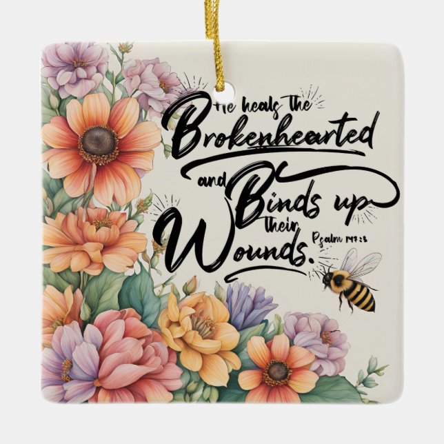 Psalm 147:3 Kristet bibelvers bild Julgransprydnad Keramik (Framsida)