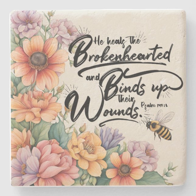 Psalm 147:3 Kristet bibelvers bild Stenunderlägg (Framsidan)