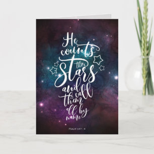 Psalm 147:4-5 Han räknar Stars Bible Verse Kort