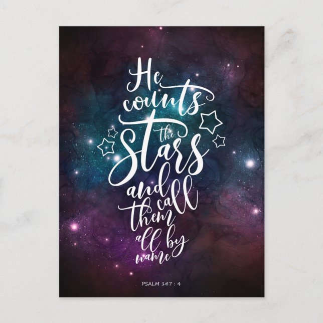 Psalm 147:4-5 Han räknar Stars Bible Verse Vykort (Framsida)