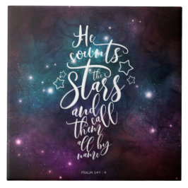 Psalm 147:4 Han räknar Stars Bible Kakelplatta