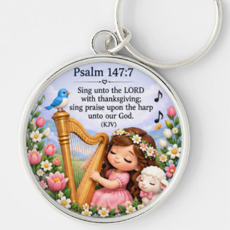 Psalm 147:7 Kristet harpmusik blommig nyckelring