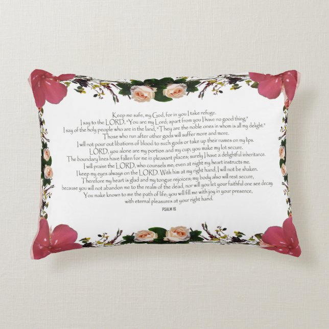 Psalm 16, Bibelverse, Röda blommor Prydnadskudde (Framsidan)