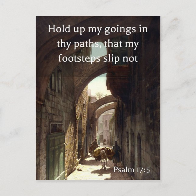 Psalm 17:5 på ett gammalt foto av Via Dolorosa Vykort (Framsida)