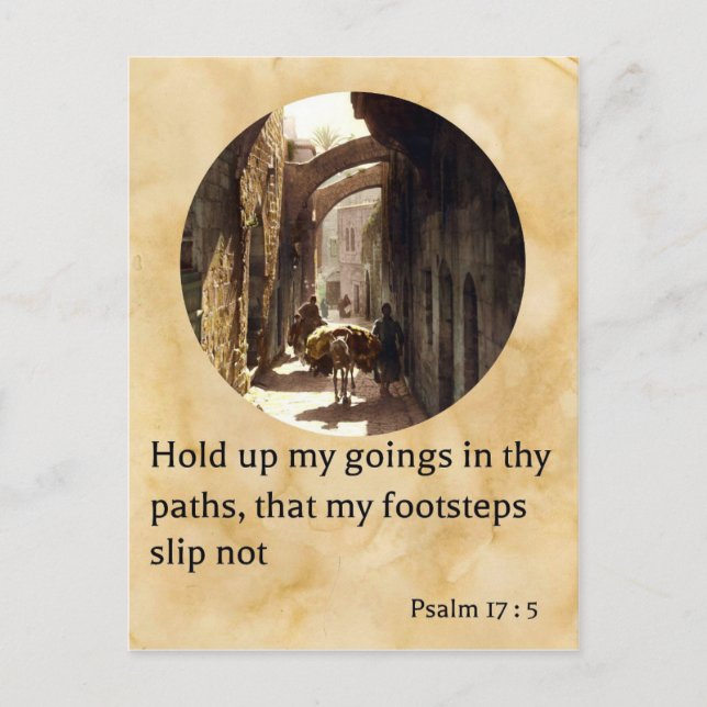 Psalm 17:5 Via Dolorosa i Jerusalem Vykort (Framsida)