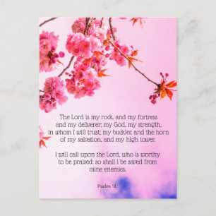 Psalm 18, körsbärsröd blommarkristenvykort vykort