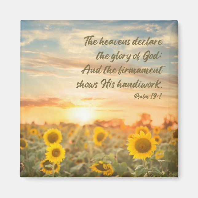 Psalm 19:1 NKJV Sunflower and Sunrise Bible Verse Magnet (Framsidan)