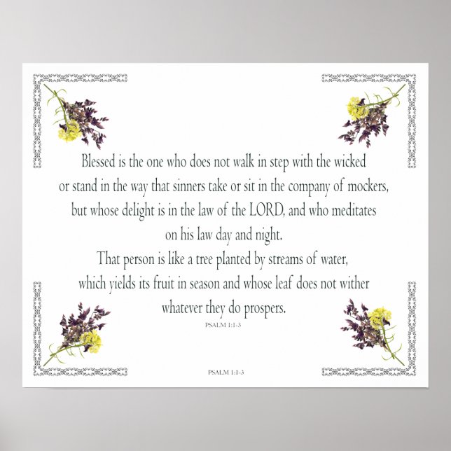 PSALM 1:1-3 Botaniskt mönster, Poster (Framsidan)