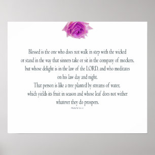 PSALM 1:1-3 med Lila Flower Poster