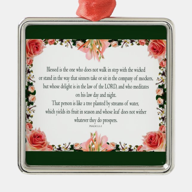 Psalm 1 Art - Märk högtstående med Blommigt design Julgransprydnad Metall (Framsidan)