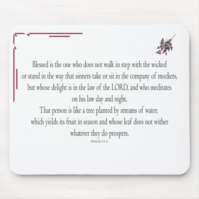 Psalm 1 Art - Märk högtstående med Blommigt design Musmatta (Framsidan)