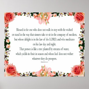 Psalm 1 Art - Märk högtstående med Blommigt design Poster