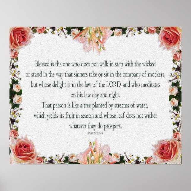 Psalm 1 Art - Märk högtstående med Blommigt design Poster (Framsidan)