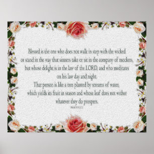 Psalm 1 Art - Märk högtstående med Blommigt design Poster