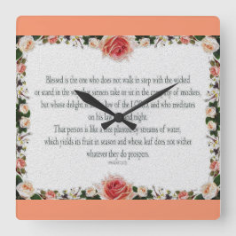 Psalm 1, Blommigt Gräns, Olja, välsignad är den. Fyrkantig Klocka
