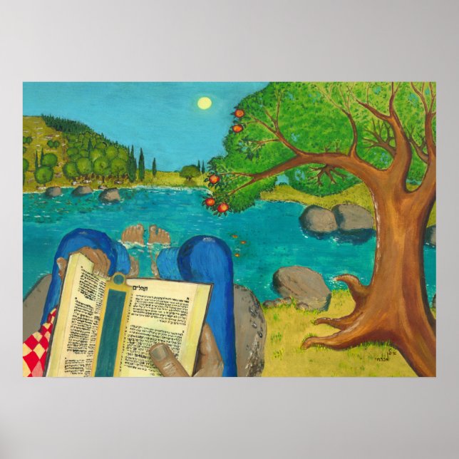 Psalm 1 i hebreiska bibeljudar, kristna målningar poster (Framsidan)