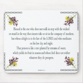 Psalm 1 Konst - Salig Rättfärdig med Blommig Desig Musmatta