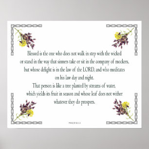 Psalm 1 Konst - Salig Rättfärdig med Blommig Desig Poster