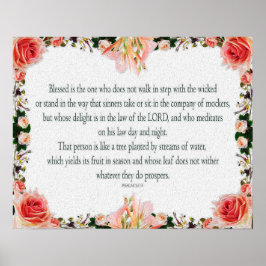 Psalm 1 Konst - Salig Rättfärdig med Blommig Desig Poster
