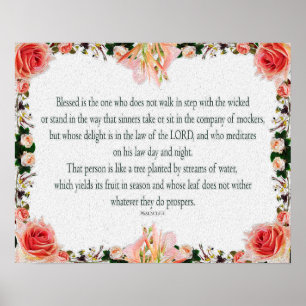 Psalm 1 Konst - Salig Rättfärdig med Blommig Desig Poster