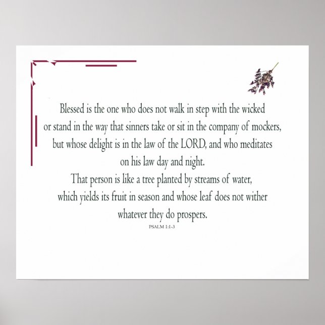 Psalm 1, Lag dag och natt, Vatten Streams. Poster (Framsidan)