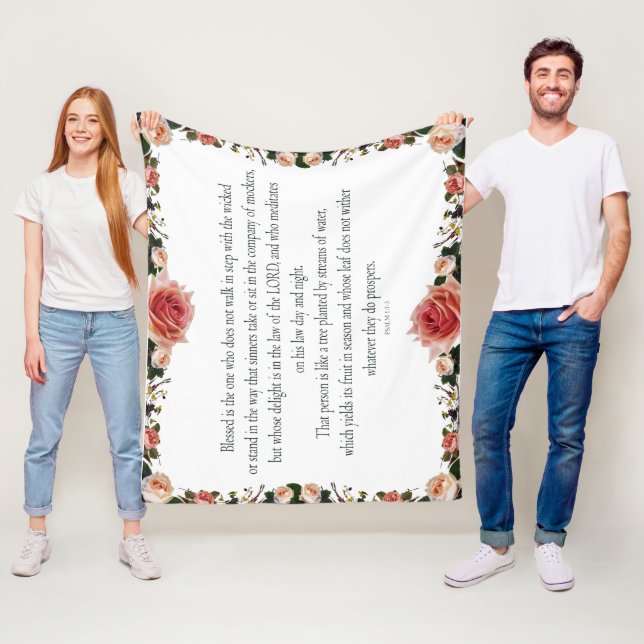 Psalm 1 med Flower Gräns Fleecefilt (På plats)
