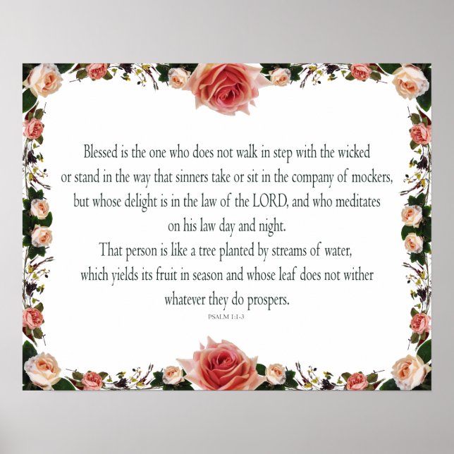 Psalm 1 med Flower Gräns Poster (Framsidan)