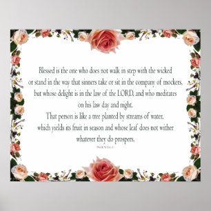 Psalm 1 med Flower Gräns Poster