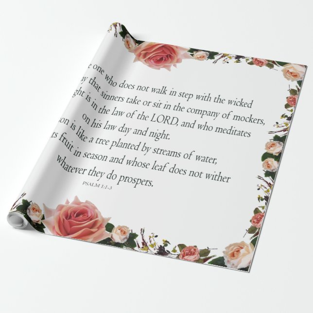 Psalm 1 med Flower Gräns Presentpapper (Utrullad)