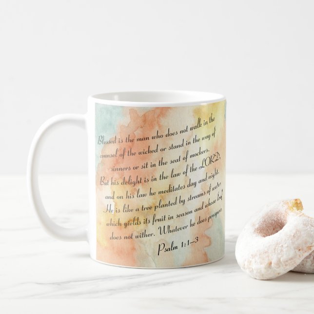 Psalm 1 Salig Vattenfärgsskrift Kaffemugg (Med munk)