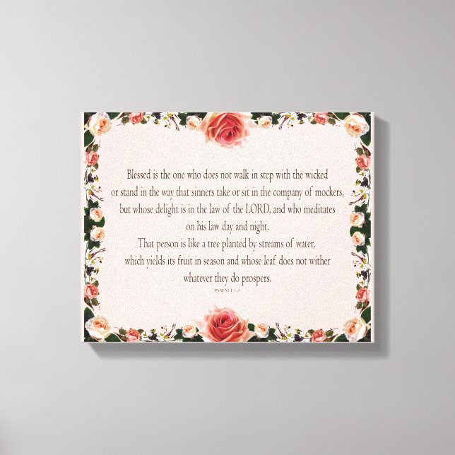 Psalm 1 with Flower Borders Canvastryck (Framsida)