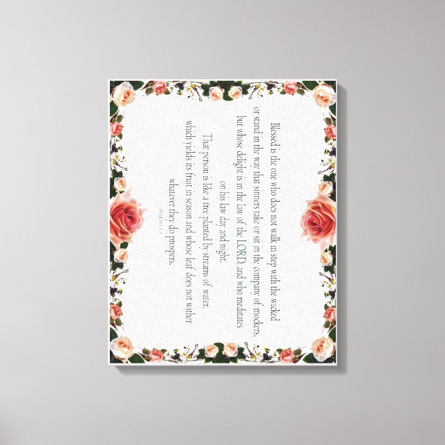 Psalm 1 with Flower Borders Canvastryck (Framsida)