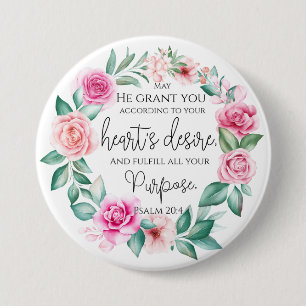 Psalm 20:4 Christian Bible Verse Rosa Blommigt Knapp