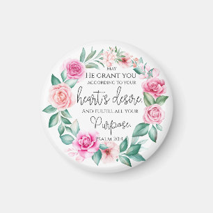 Psalm 20:4 Christian Bible Verse Rosa Blommigt Magnet
