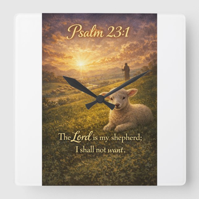 Psalm 23:1 Bibel Kristendomen Lamm Väggur (Framsida)