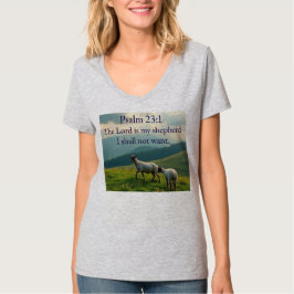 Psalm 23:1 Bibelvers Dam T-shirt med V-ringning