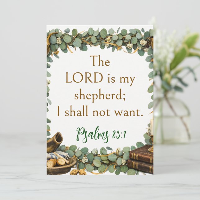 Psalm 23:1 Bibelvers, Eukalyptus, Farmhouse Inbjudningar (Stående Fram)