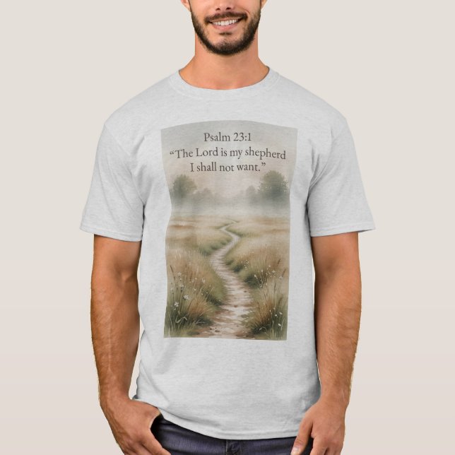 Psalm 23:1 Bibelvers Kristna Mäns T-Shirt (Framsida)