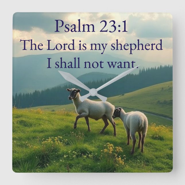 Psalm 23:1 Bibelvers Väggtimme Fyrkantig Klocka (Framsida)