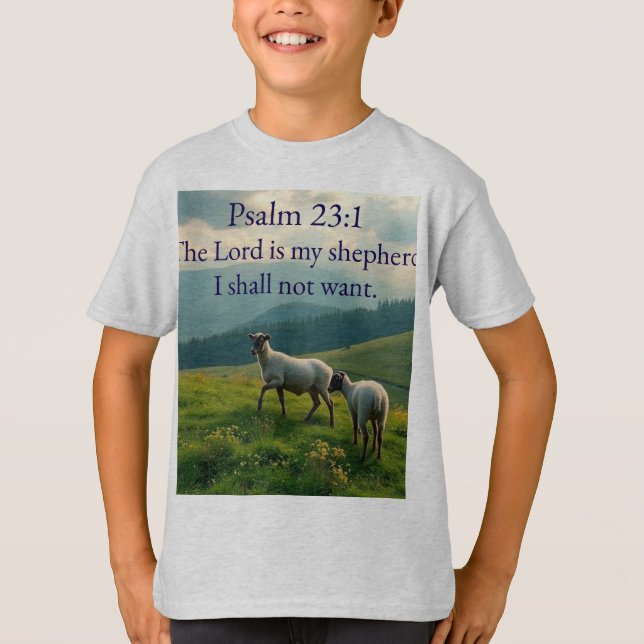 Psalm 23:1 Bible Verse Kid's Tee Shirt (Framsida)