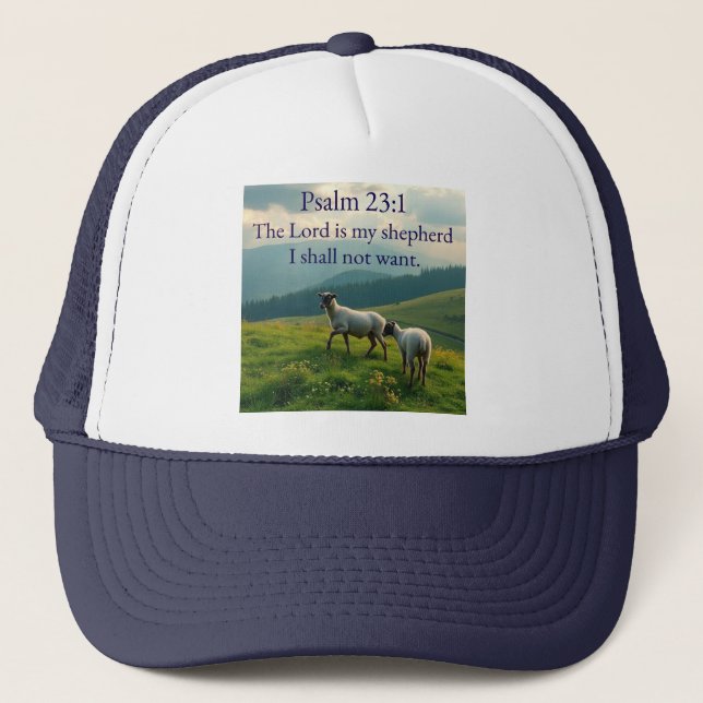 Psalm 23:1 Bible Verse Trucker Hat Keps (Framsida)