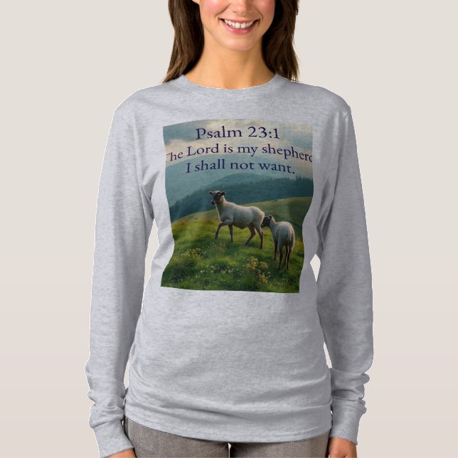 Psalm 23:1 Bible Verse Women's Long Sleeve Tee (Framsida)
