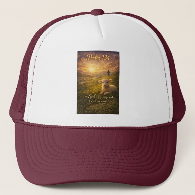 Psalm 23:1 Christian Lamb Trucker Hat Keps (Framsida)