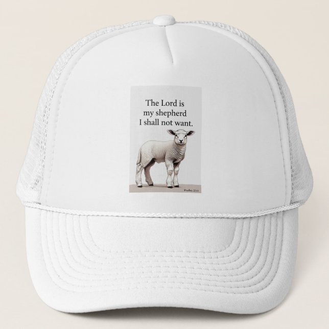 Psalm 23:1 Christian Lamb Trucker Hat Keps (Framsida)