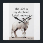 Psalm 23:1 Christian Lamb Wall Clock Fyrkantig Klocka<br><div class="desc">Psalm 23:1
“The Lord is my shepherd; I shall not want.”</div>