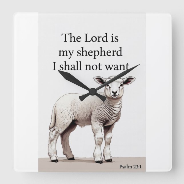 Psalm 23:1 Christian Lamb Wall Clock Fyrkantig Klocka (Framsida)